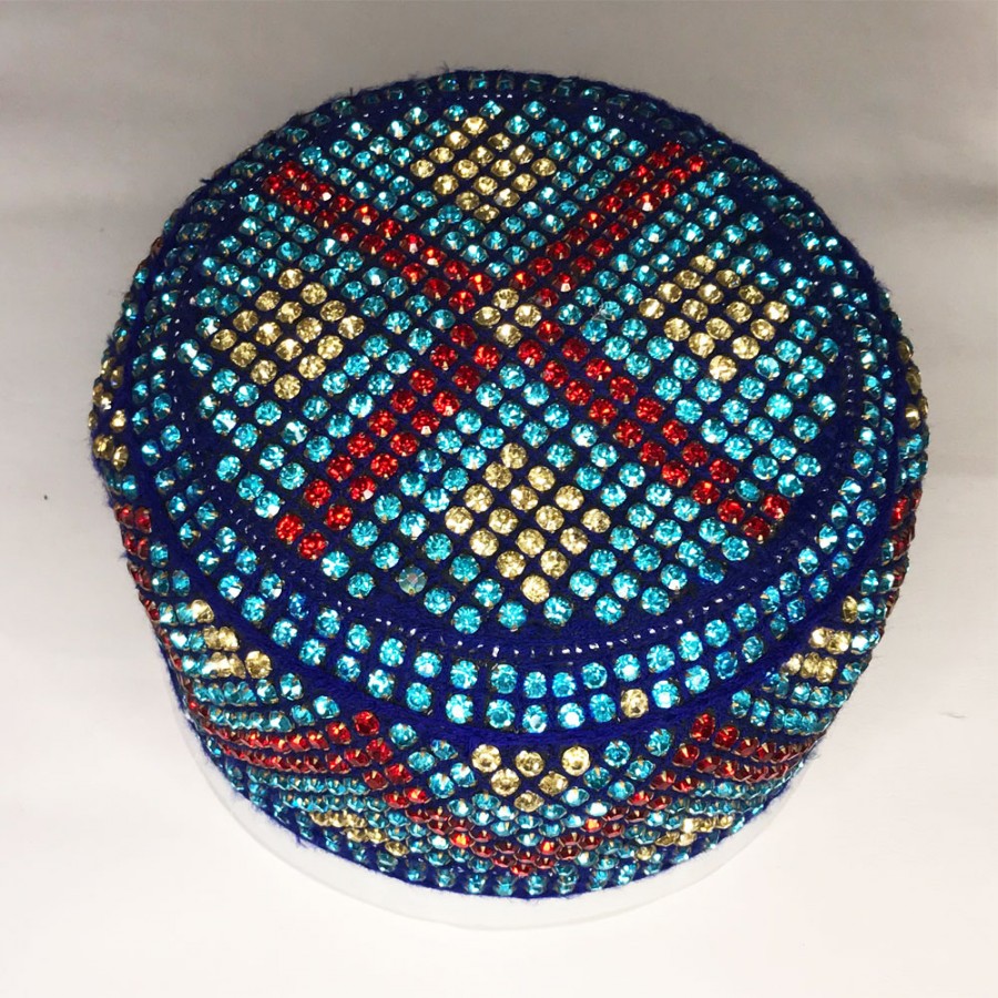 Multi Color Round Full Sindhi Nagina / Zircon Cap or Topi MKC-939